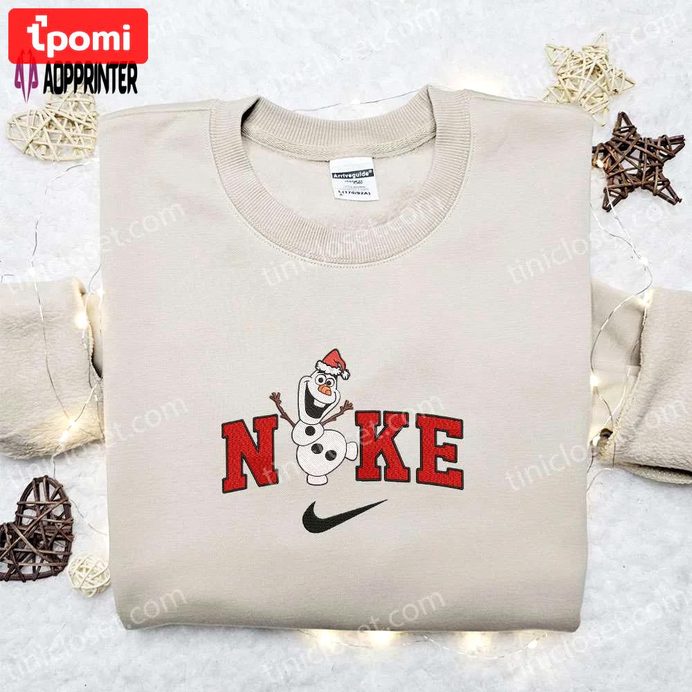 Olaf disney x nike christmas embroidered sweatshirt: festive disney characters shirt perfect christmas gift! Embroidered Shirt