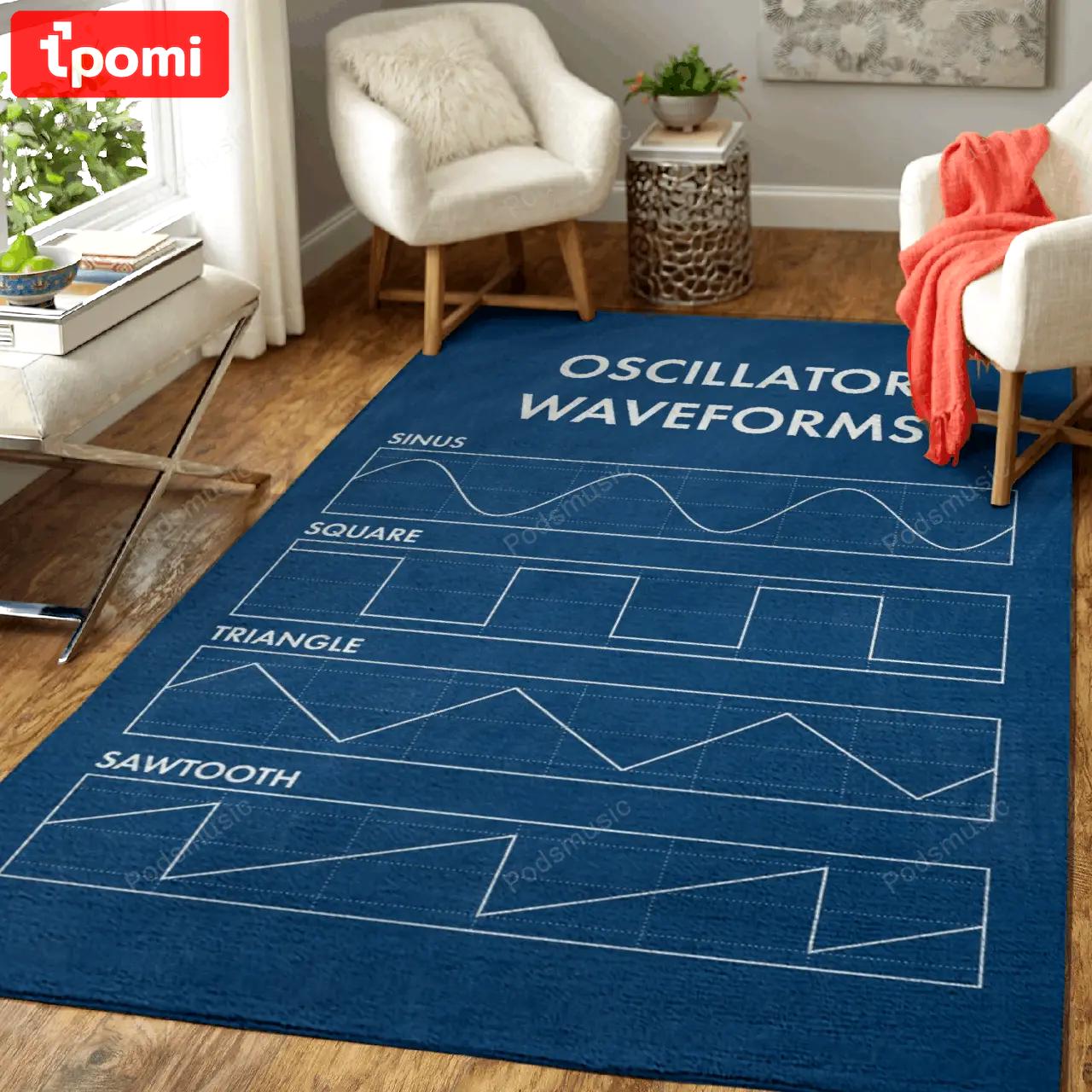 Oscillator waveforms blue music art for fans area rug living room carpet rug regtangle carpet floor decor home decor Rectangle Rug