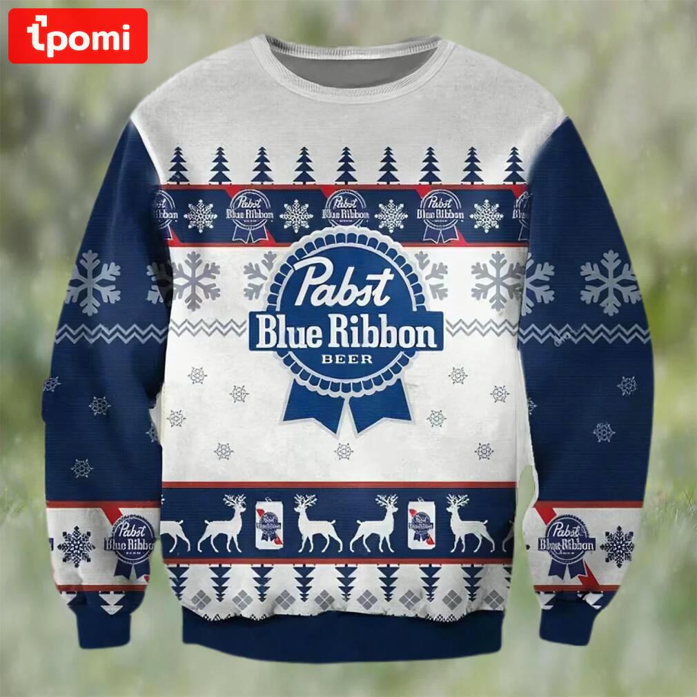 Pabst blue ribbon beer christmas ugly sweater, faux wool sweater, gifts for beer lovers, international beer day, best christmas gifts for 2022 ? prinvity Christmas Ugly Sweater