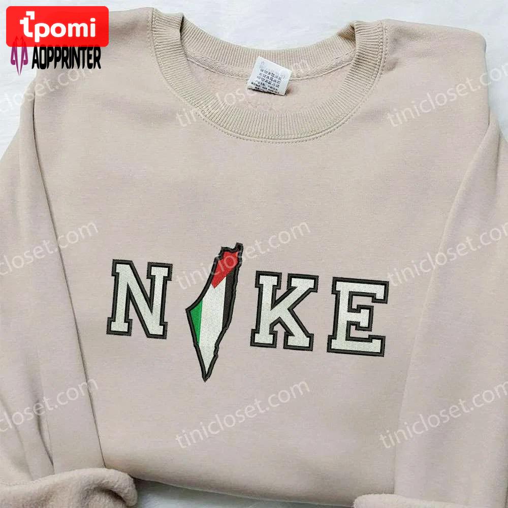 Palestine flag x nike embroidered sweatshirt – best nike inspired birthday gift for family Embroidered Shirt