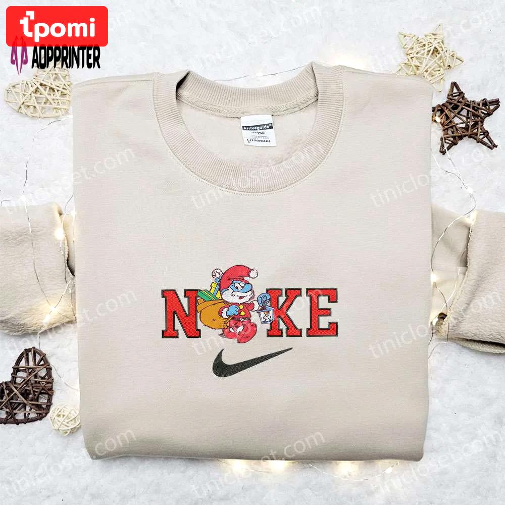 Papa grumpy smurf x nike christmas embroidered sweatshirt: best merry christmas gift ideas Embroidered Shirt