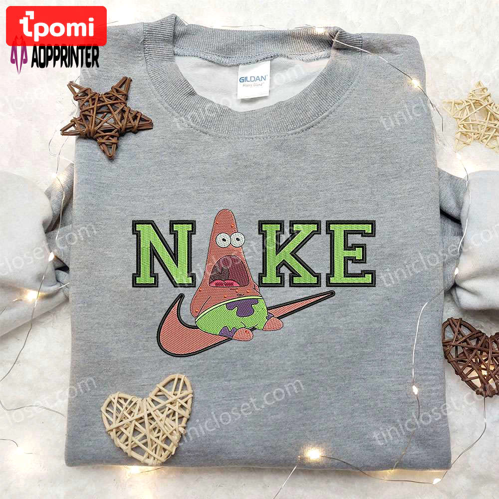 Patrick star x nike embroidered sweatshirt & spongebob 4d cartoon shirt – nike inspired apparel Embroidered Shirt