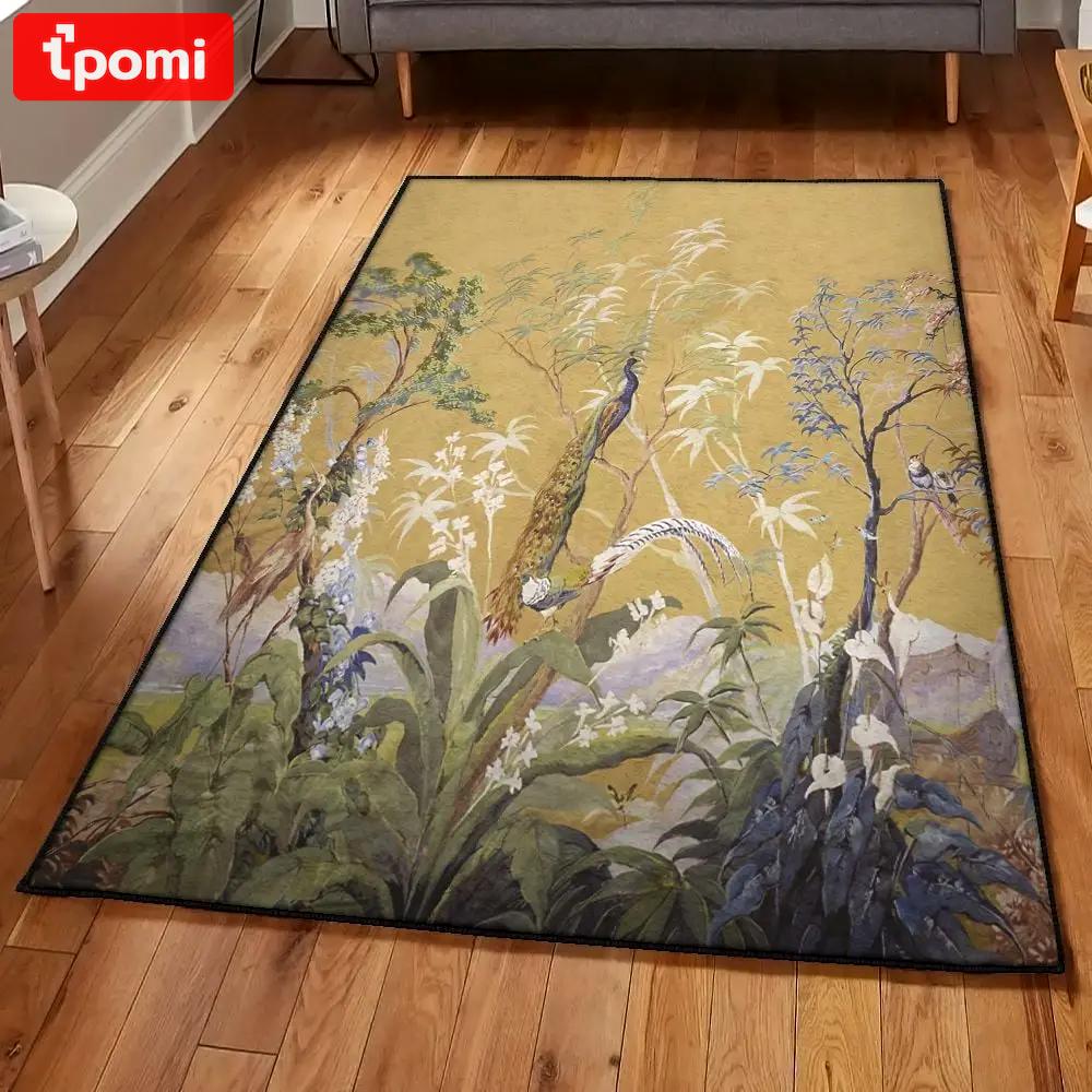 Peafowl carpets for living room, painted peacock rug Rectangle Rug