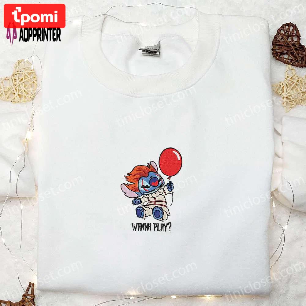 Pennywise wanna play shirt & disney characters hoodie: best halloween gift ideas Embroidered Shirt