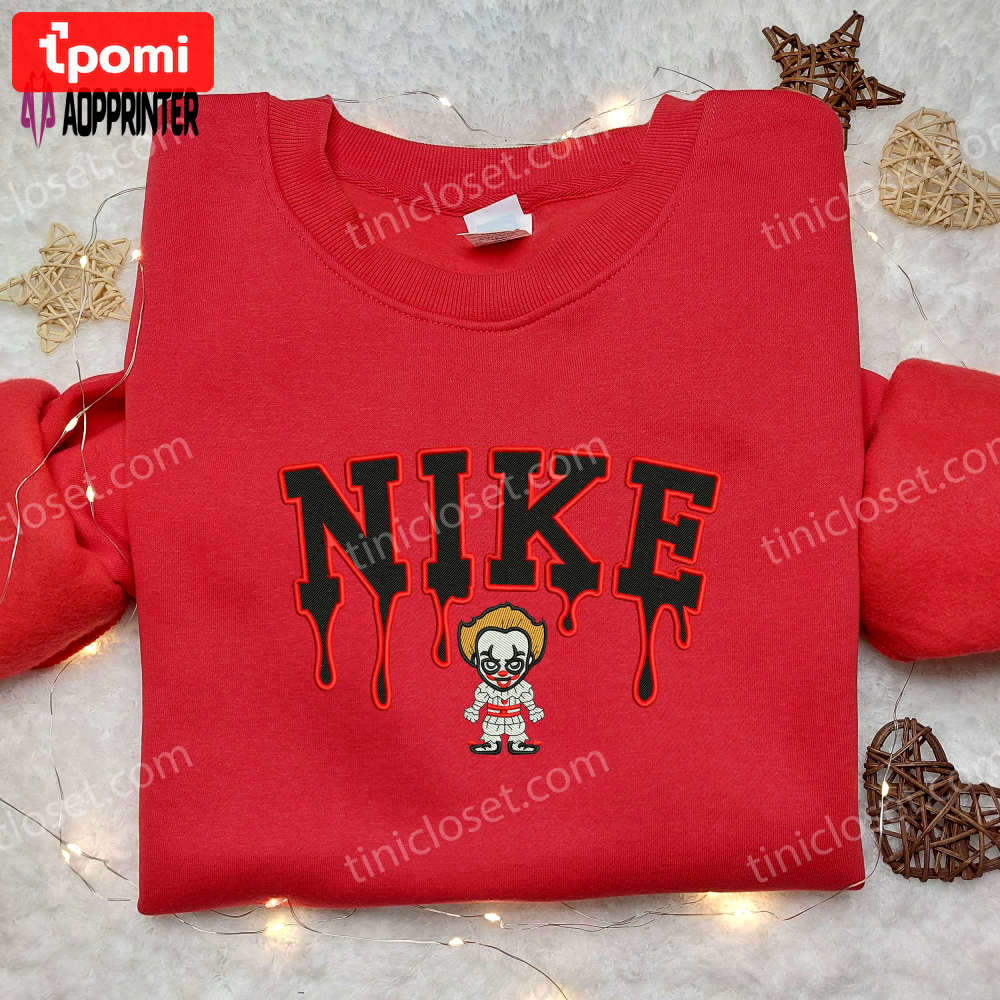 Pennywise x nike embroidered shirt: customized it shirt with clown design Embroidered Shirt