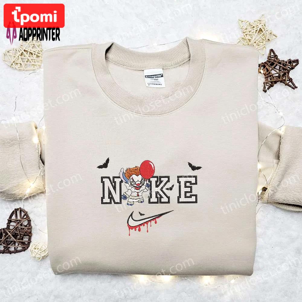 Pennywise x nike embroidered sweatshirt: horror movie disney shirt best halloween gift Embroidered Shirt