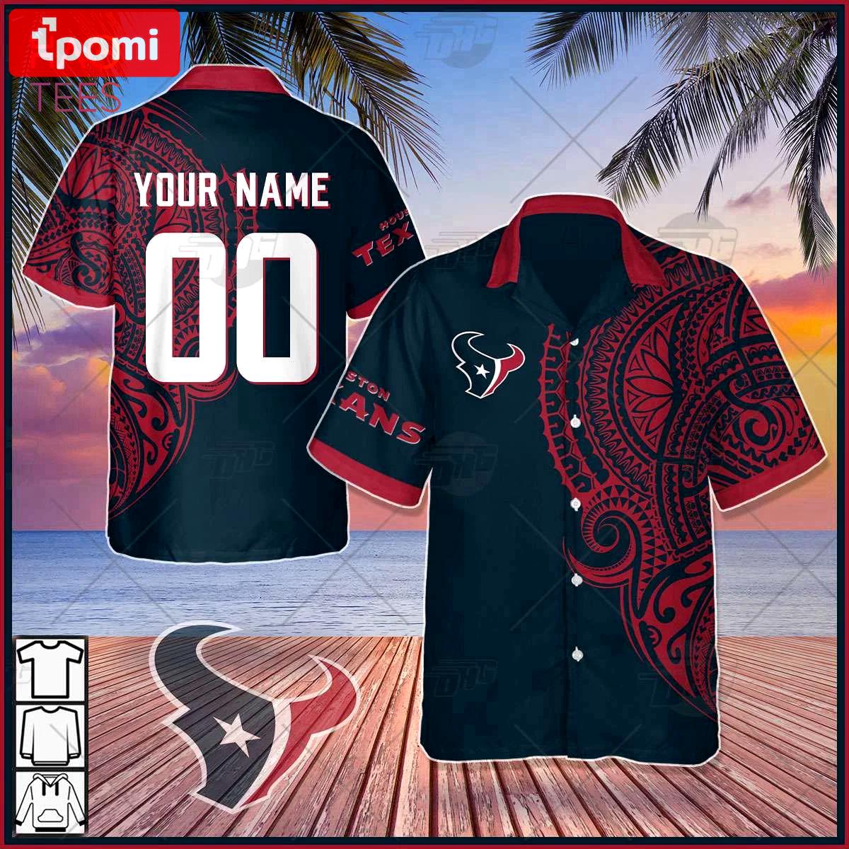 Personalize nfl houston texans polynesian tattoo design hawaiian shirt summer travel gift Hawaii Shirt