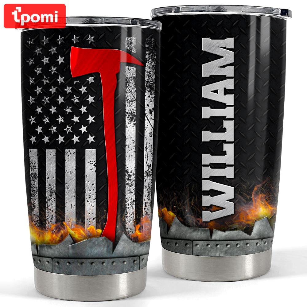 Personalized firefighter tumbler american flag with custom name Personalized Tumbler