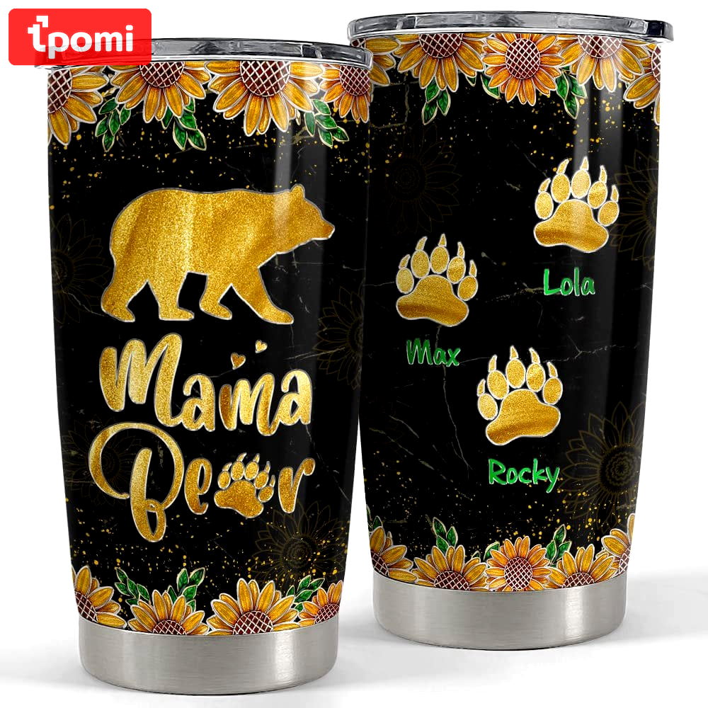Personalized mom tumbler mama bear gold sunflower mother’s day gift Personalized Tumbler
