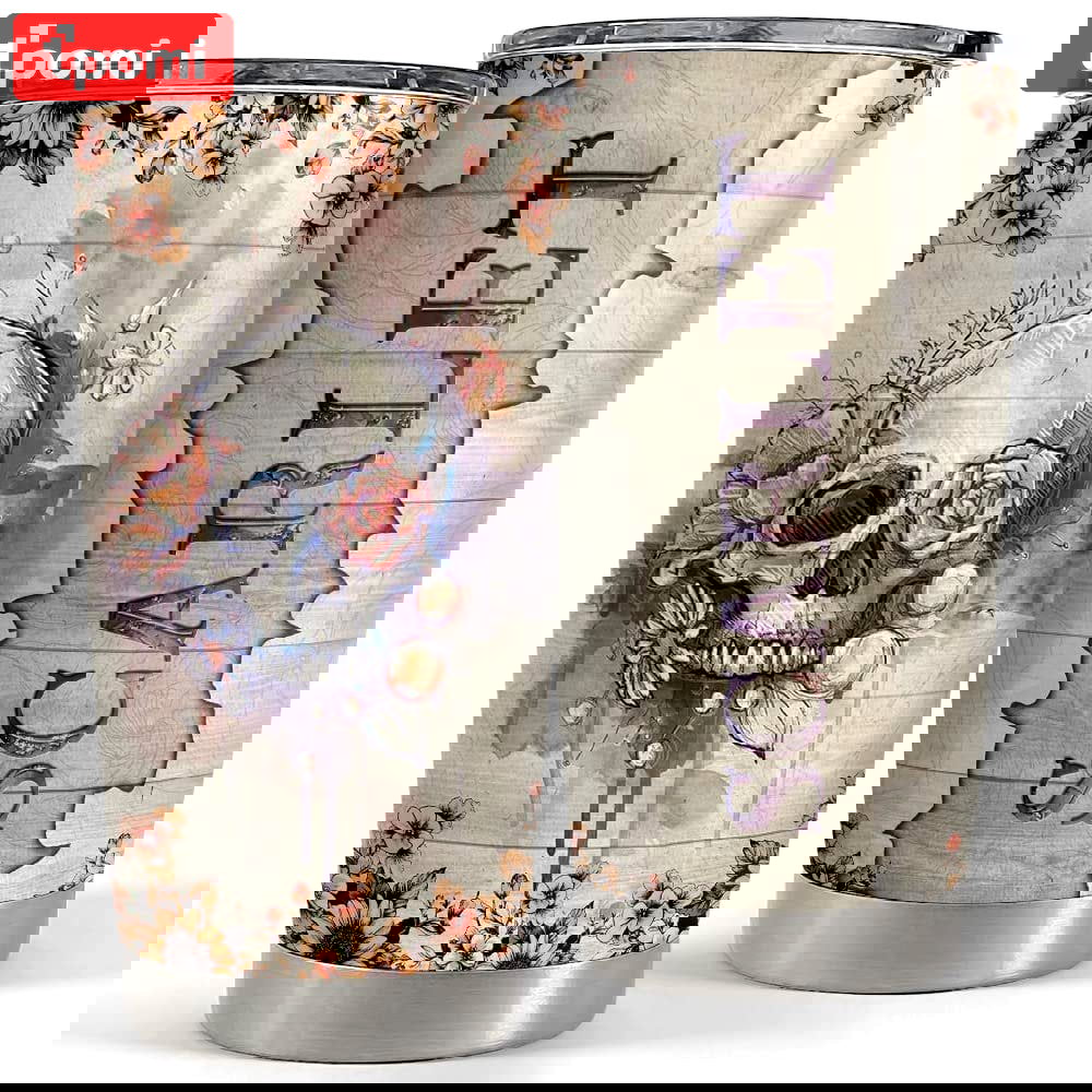 Personalized skull tumbler rose and skulls for women friend Personalized Tumbler