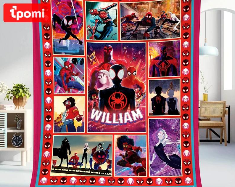 Personalized spiderman- across the spider verse 2023 fleece blanket, spiderman throw blanket for couch sofa, comic fan blanket Quilt Blanket