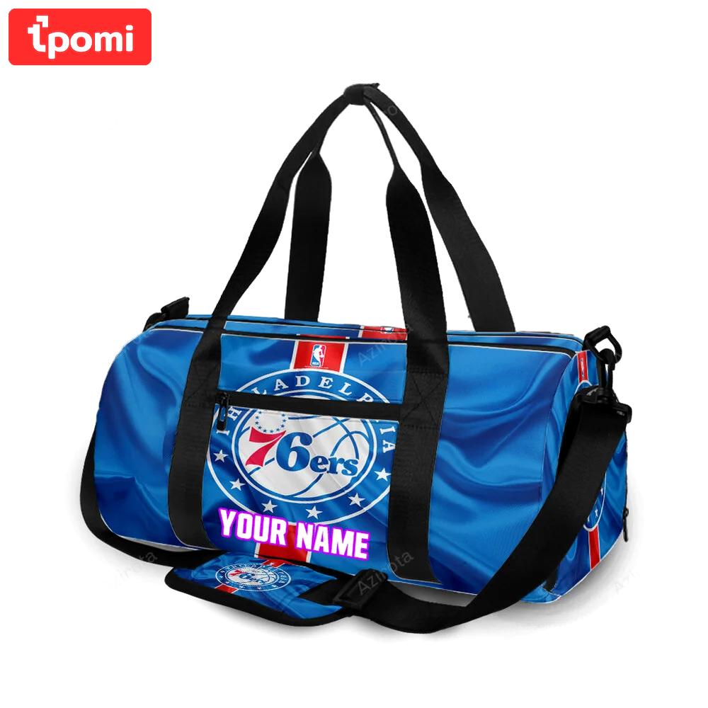 Philadelphia 76ers blue red silk personalized name travel bag gym bag 2207 Travel Bag