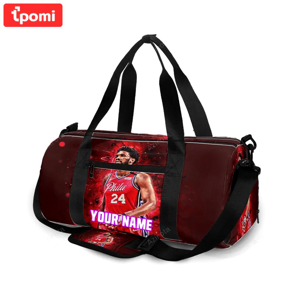 Philadelphia 76ers joel embiid red personalized name travel bag gym bag 2189 Travel Bag