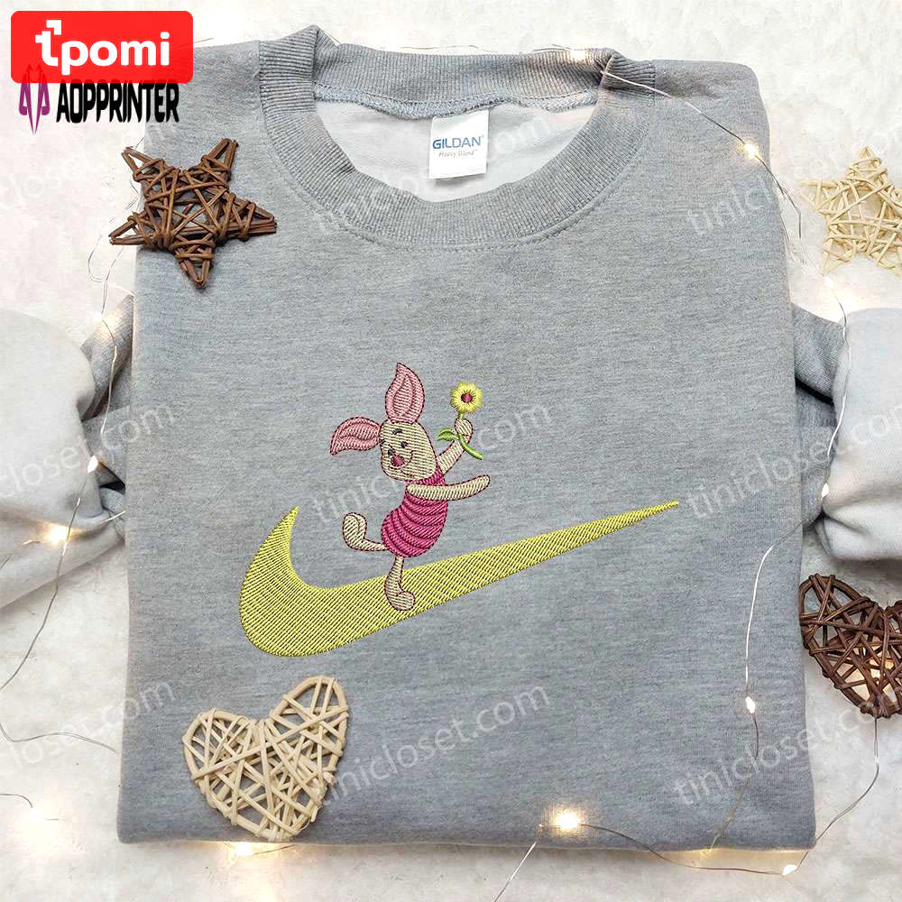 Piglet x nike swoosh embroidered sweatshirt winnie the pooh disney nike inspired shirt Embroidered Shirt
