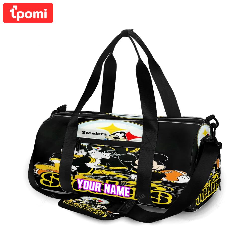 Pittsburgh steelers mickey donald and pluto disney2 personalized name travel bag gym bag 1304 Travel Bag