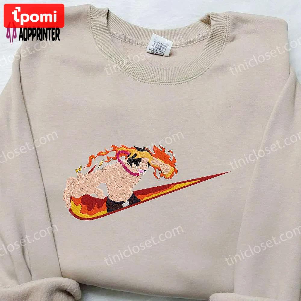 Portgas d ace x nike embroidered hoodie & one piece nike inspired shirt – unique apparel collection Embroidered Shirt