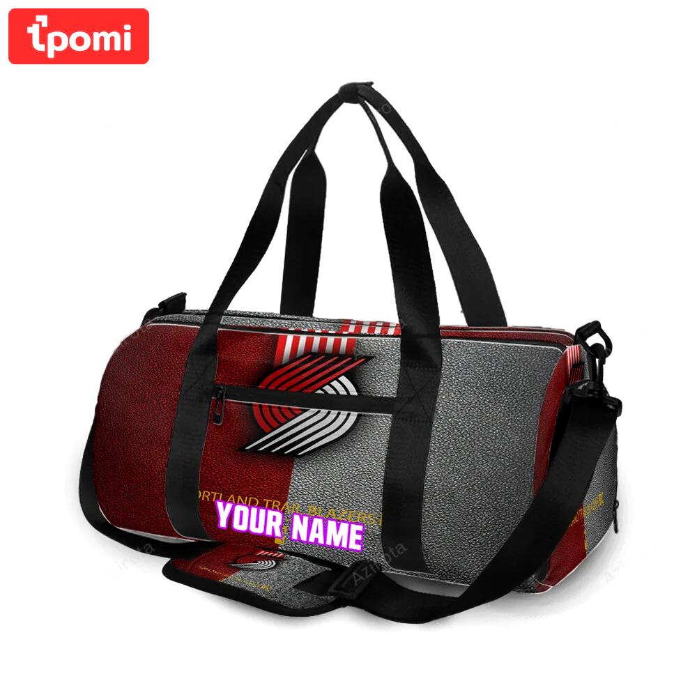 Portland trail blazers red gray leather personalized name travel bag gym bag 2265 Travel Bag
