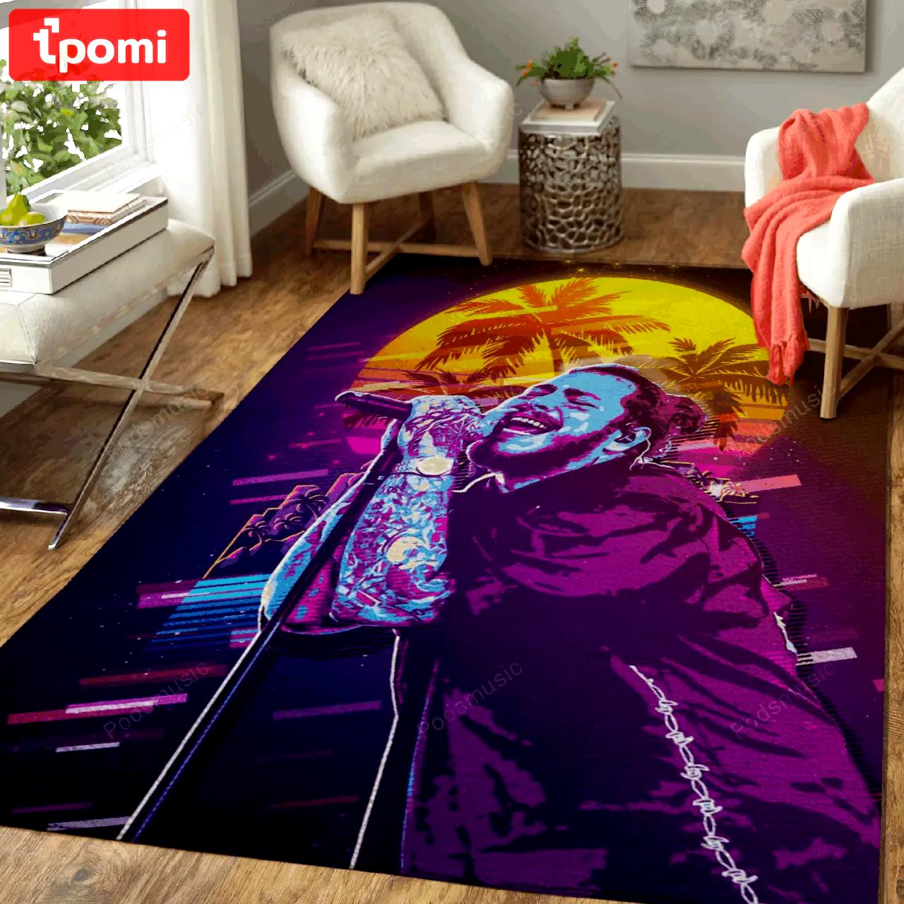 Post malone concert 80s artwork music synthwave 80s art for fans area rug living room carpet rug regtangle carpet floor decor home decor Rectangle Rug