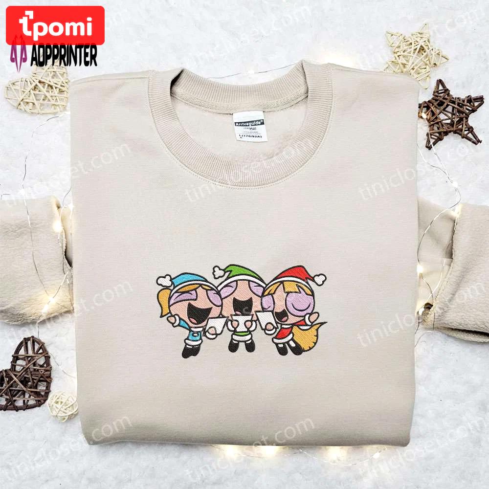 Powerpuff girls christmas hat embroidered sweatshirt – best gift ideas Embroidered Shirt