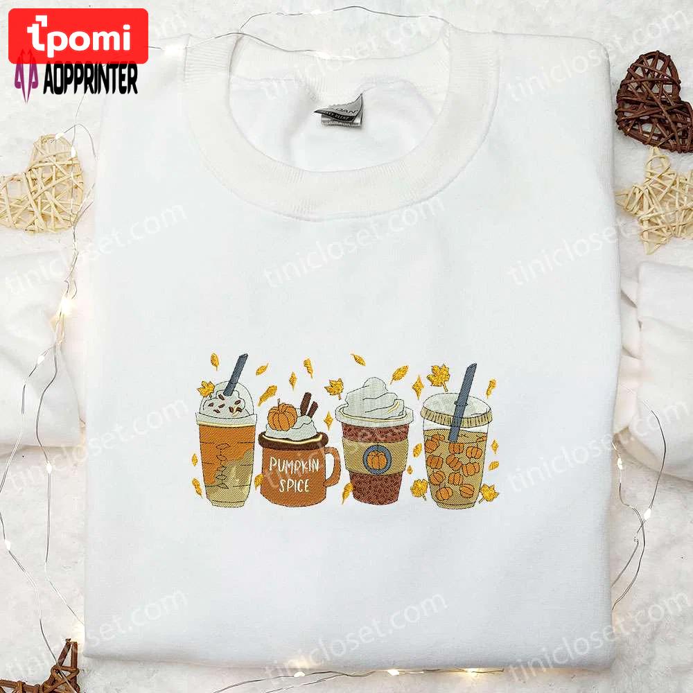 Pumpkin spice drink embroidered shirt: halloween unique gift for family Embroidered Shirt