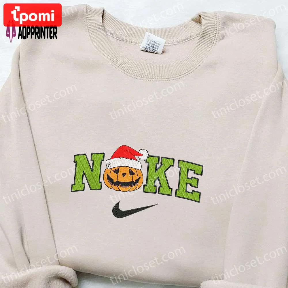 Pumpkin x nike embroidered sweatshirt: festive cartoon christmas shirt – best gift idea! Embroidered Shirt