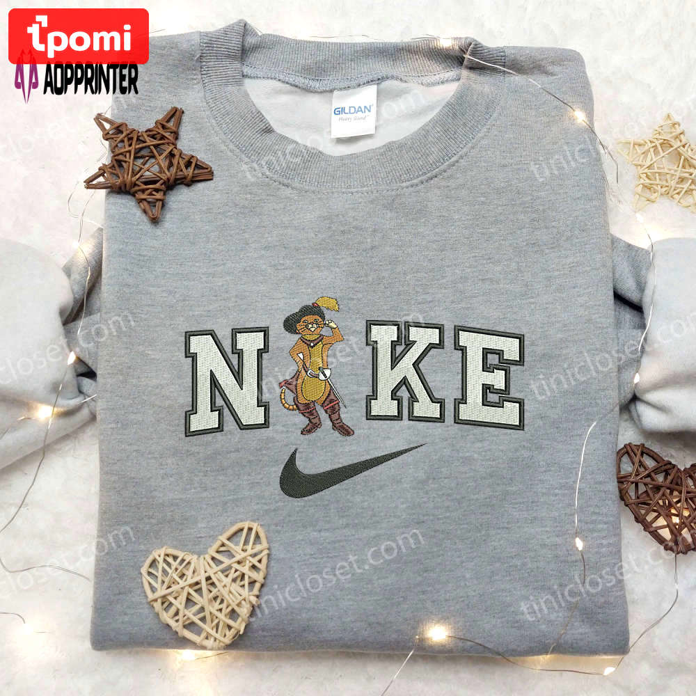 Puss in boots x nike embroidered shirt – customized and stylish apparel for men and women Embroidered Shirt