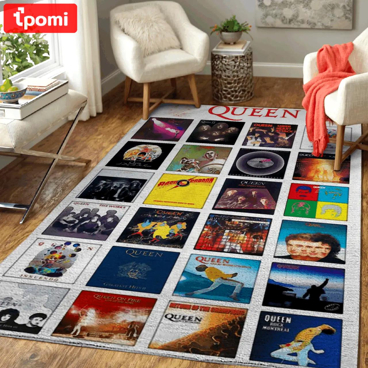 Queen band music playlists song art area rug area rug living room carpet rug regtangle carpet floor decor home decor Rectangle Rug