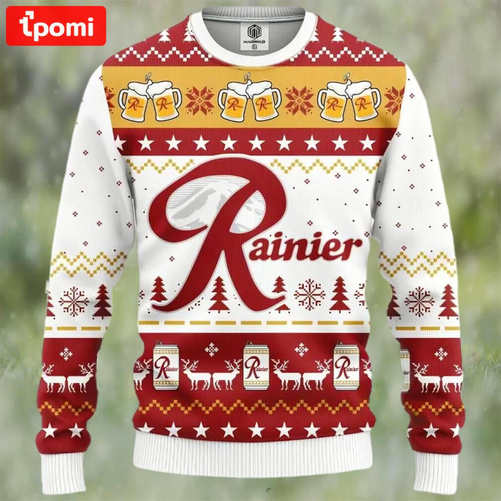 Rainier beer ugly christmas sweater, faux wool sweater, gifts for beer lovers, international beer day, best christmas gifts for 2022 ? prinvity Christmas Ugly Sweater