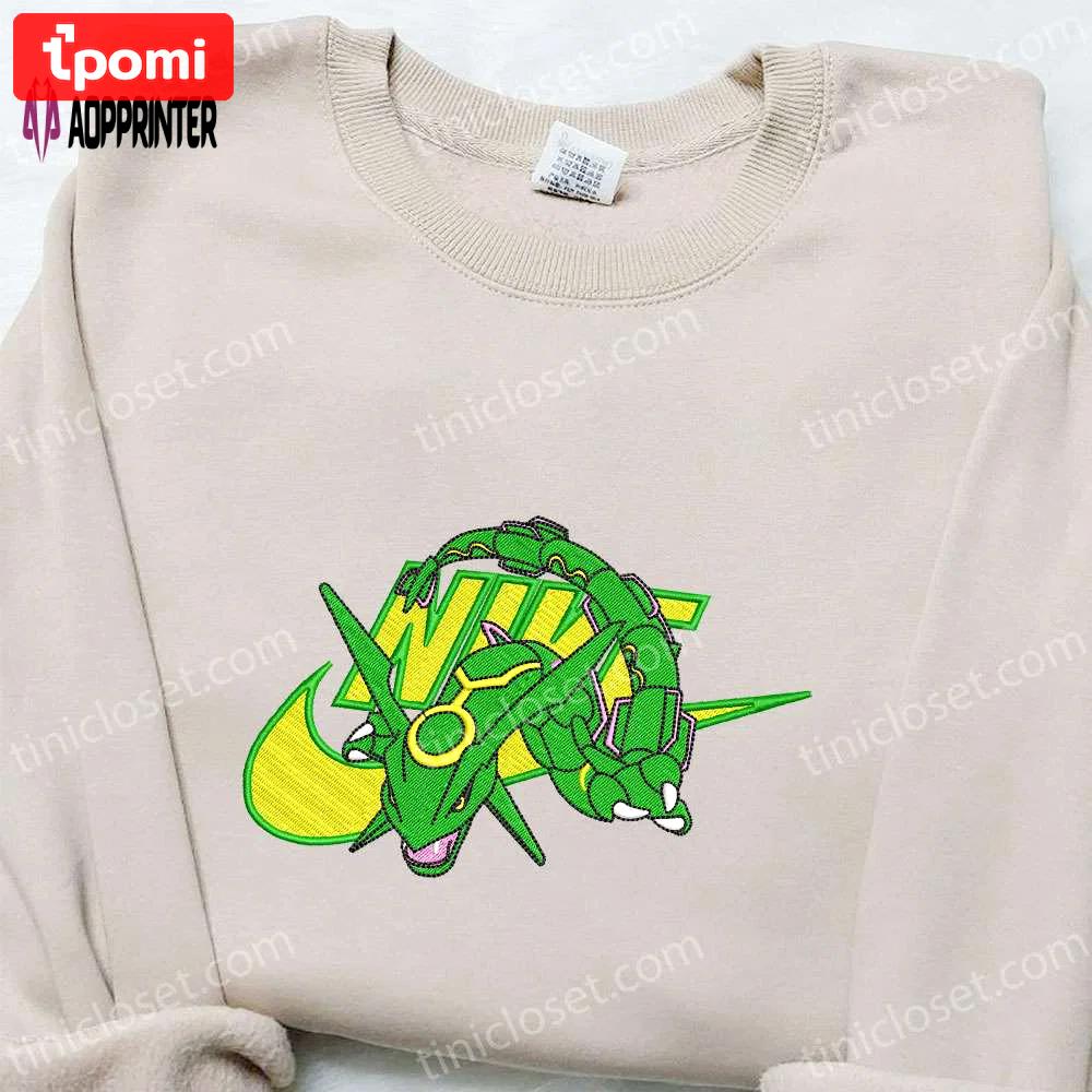 Rayquaza x nike anime embroidered shirt pokemon sweatshirt custom hoodie: exclusive designs for pokemon fans Embroidered Shirt