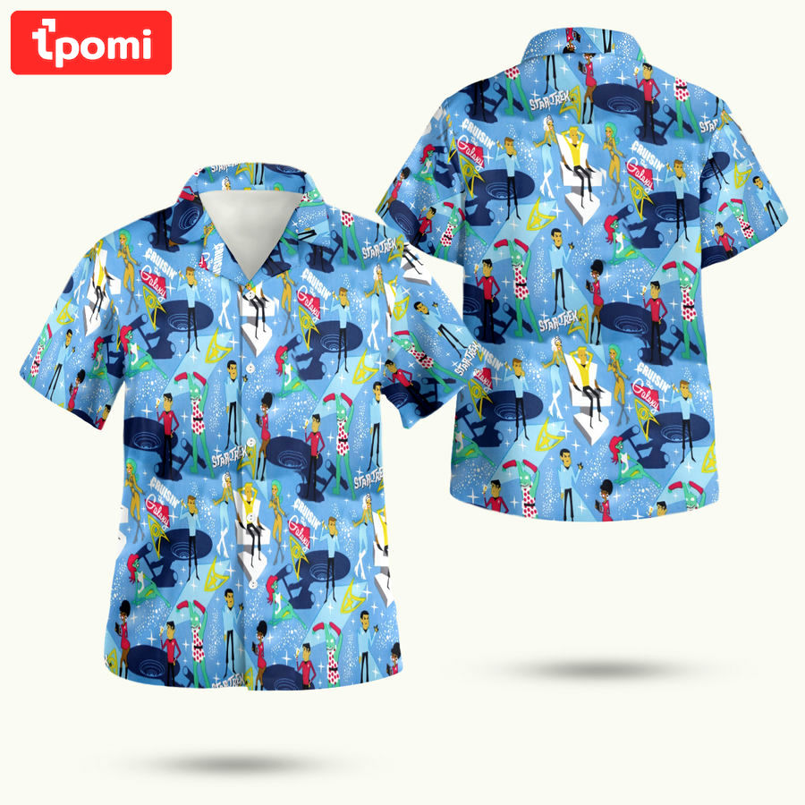 Retro star x trek light blue with cartoon character hawaiian shirt Hawaii Shirt Shorts & Flip Flops