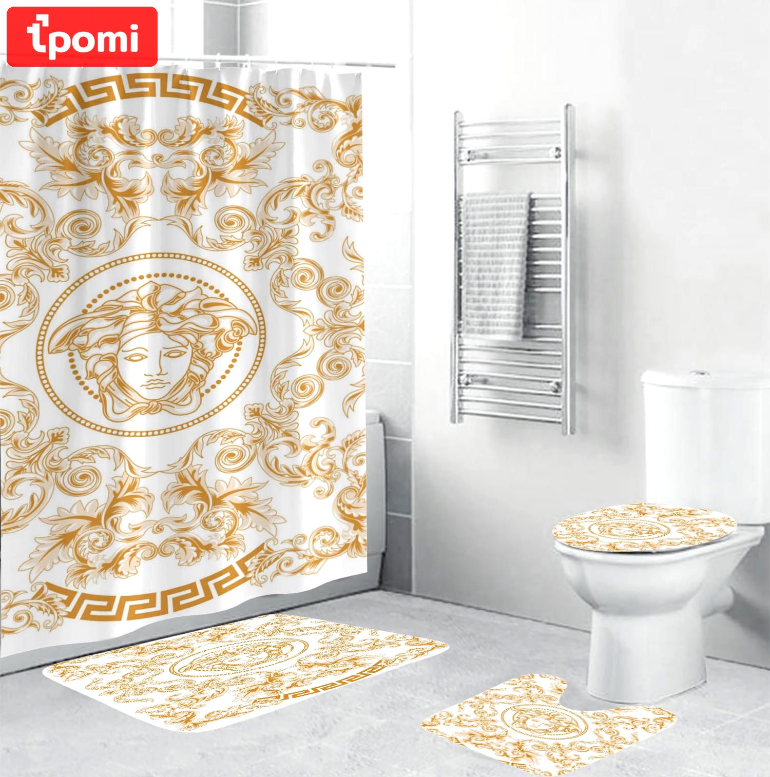 Rugs in living room and bedroom - Gianni versace bathroom set hot 2023 luxury shower curtain bath rug mat home decor 170 Bathroom Accessory Sets
