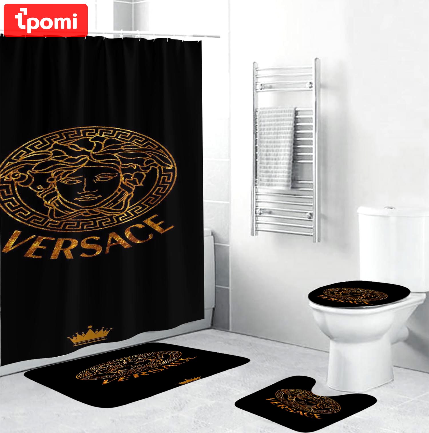 Rugs in living room and bedroom - Gianni versace black bathroom set hot 2023 luxury shower curtain bath rug mat home decor 175 Bathroom Accessory Sets
