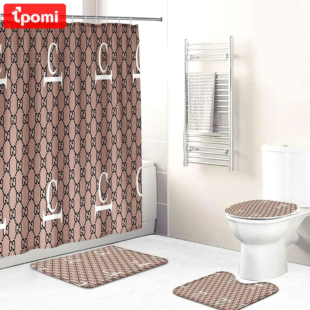 Rugs in living room and bedroom - Gucci bathroom set hot 2023 luxury shower curtain bath rug mat home decor 228 Bathroom Accessory Sets