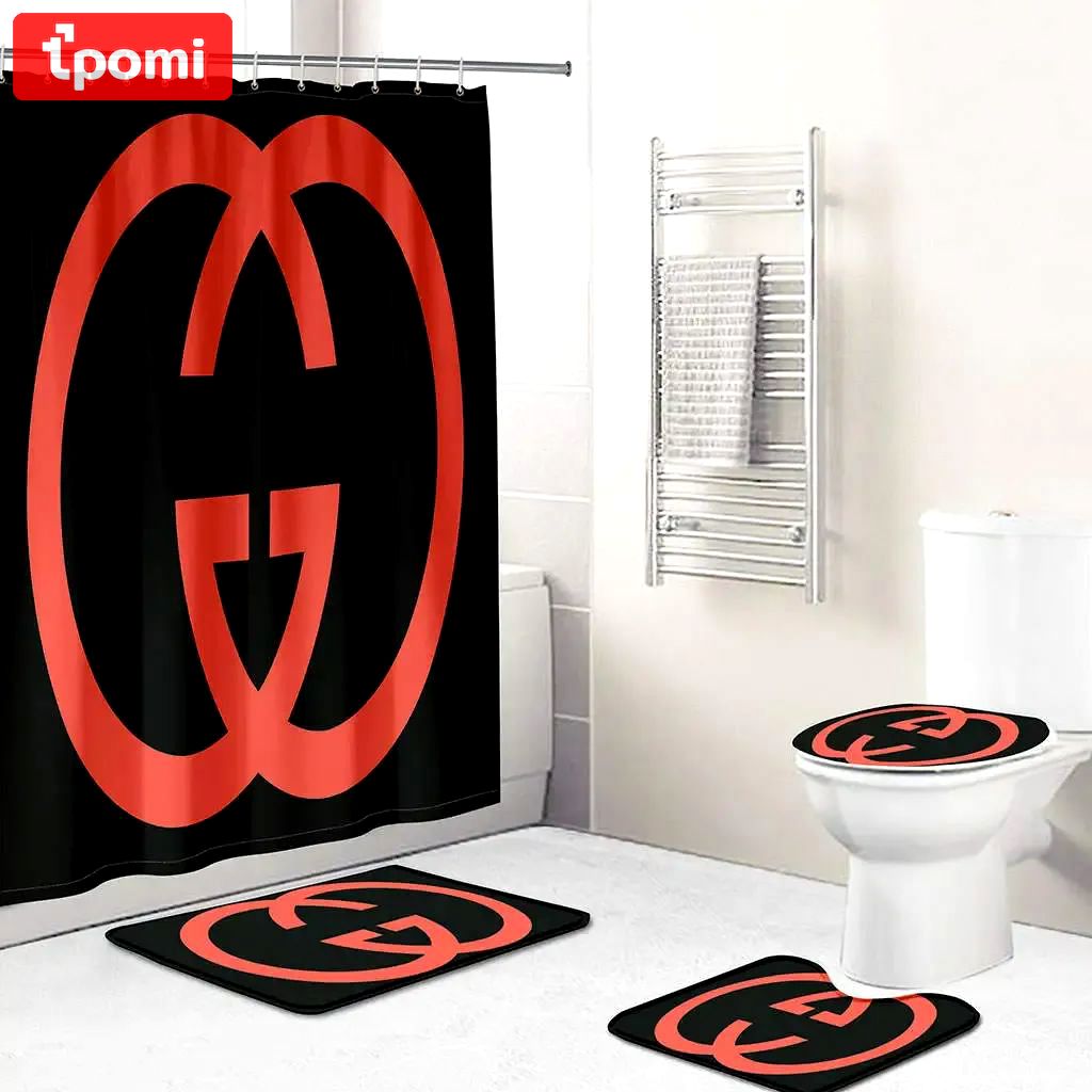 Rugs in living room and bedroom - Gucci black bathroom set hot 2023 luxury shower curtain bath rug mat home decor 226 Bathroom Accessory Sets