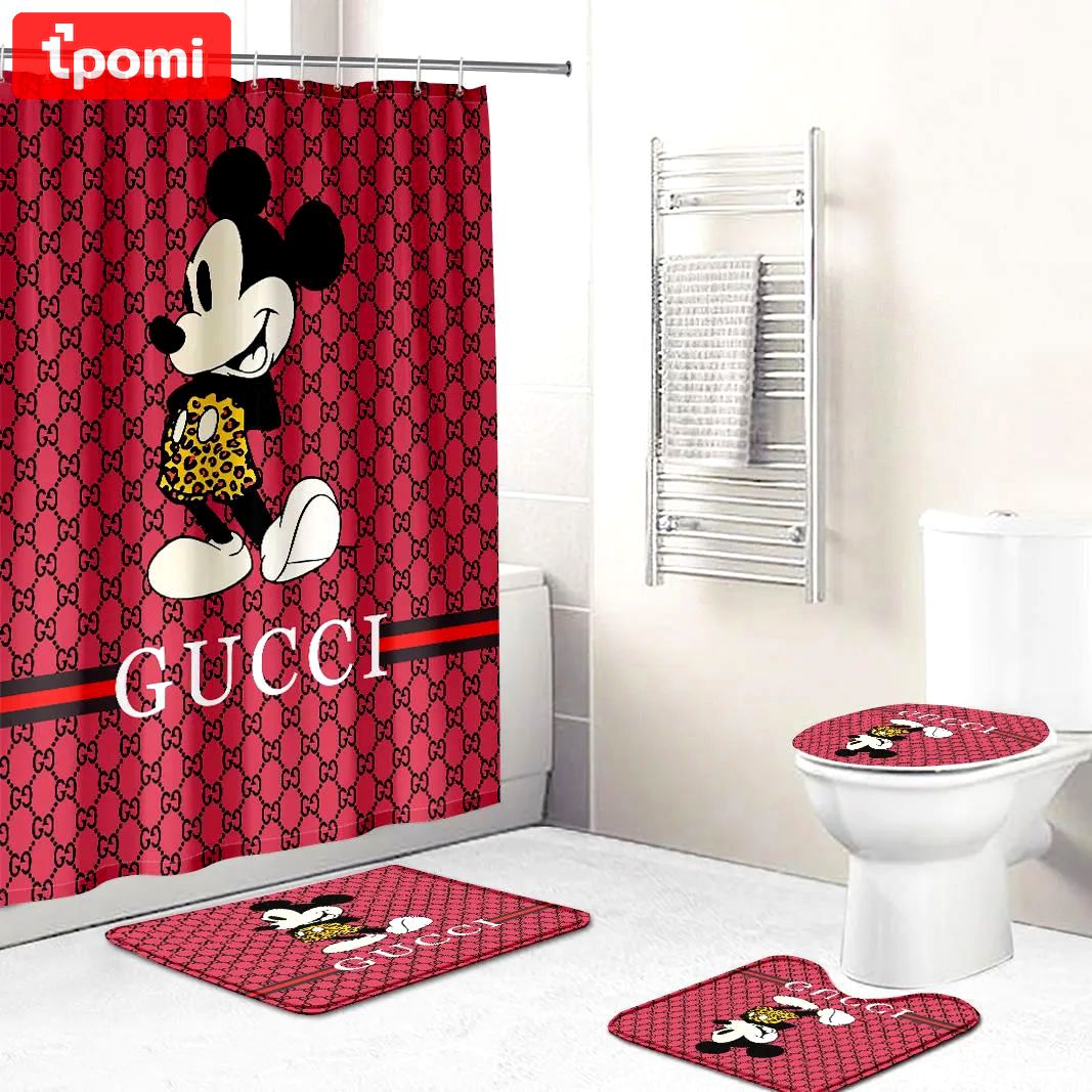 Rugs in living room and bedroom - Gucci mickey mouse disney bathroom set hot 2023 luxury shower curtain bath rug mat home decor 216 Bathroom Accessory Sets