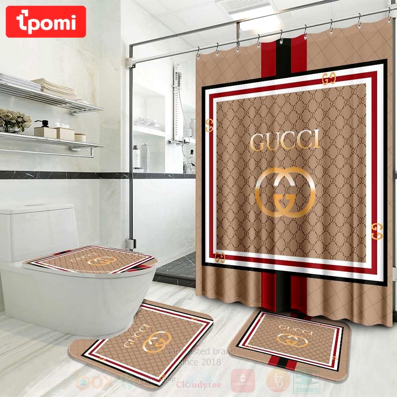 Rugs in living room and bedroom - Gucci monogram bathroom set hot 2023 luxury shower curtain bath rug mat home decor 167 Bathroom Accessory Sets