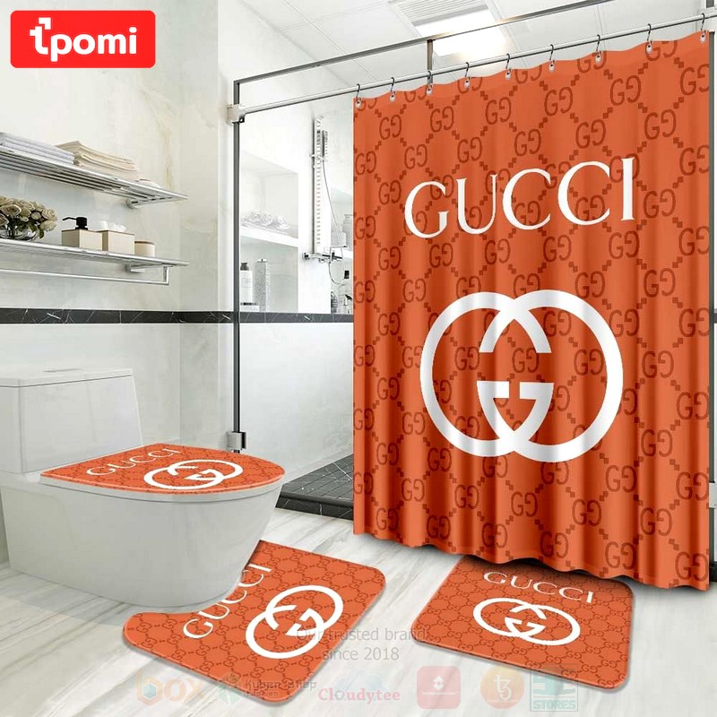 Rugs in living room and bedroom - Gucci orange bathroom set hot 2023 luxury shower curtain bath rug mat home decor 164 Bathroom Accessory Sets