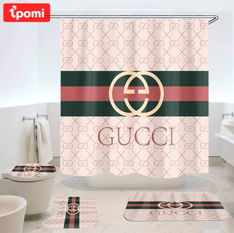 Rugs in living room and bedroom - Gucci pinky bathroom set hot 2023 luxury shower curtain bath rug mat home decor 165 Bathroom Accessory Sets