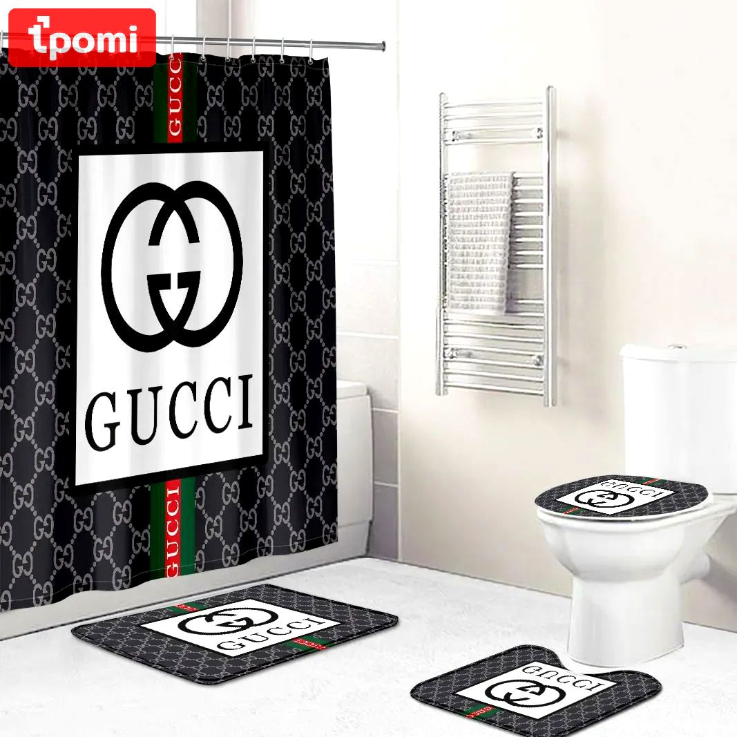 Rugs in living room and bedroom - Gucci stripe bathroom set hot 2023 luxury shower curtain bath rug mat home decor 200 Bathroom Accessory Sets