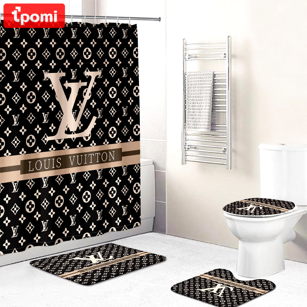 Rugs in living room and bedroom - Louis vuitton lv monogram bathroom set hot 2023 luxury shower curtain bath rug mat home decor 128 Bathroom Accessory Sets