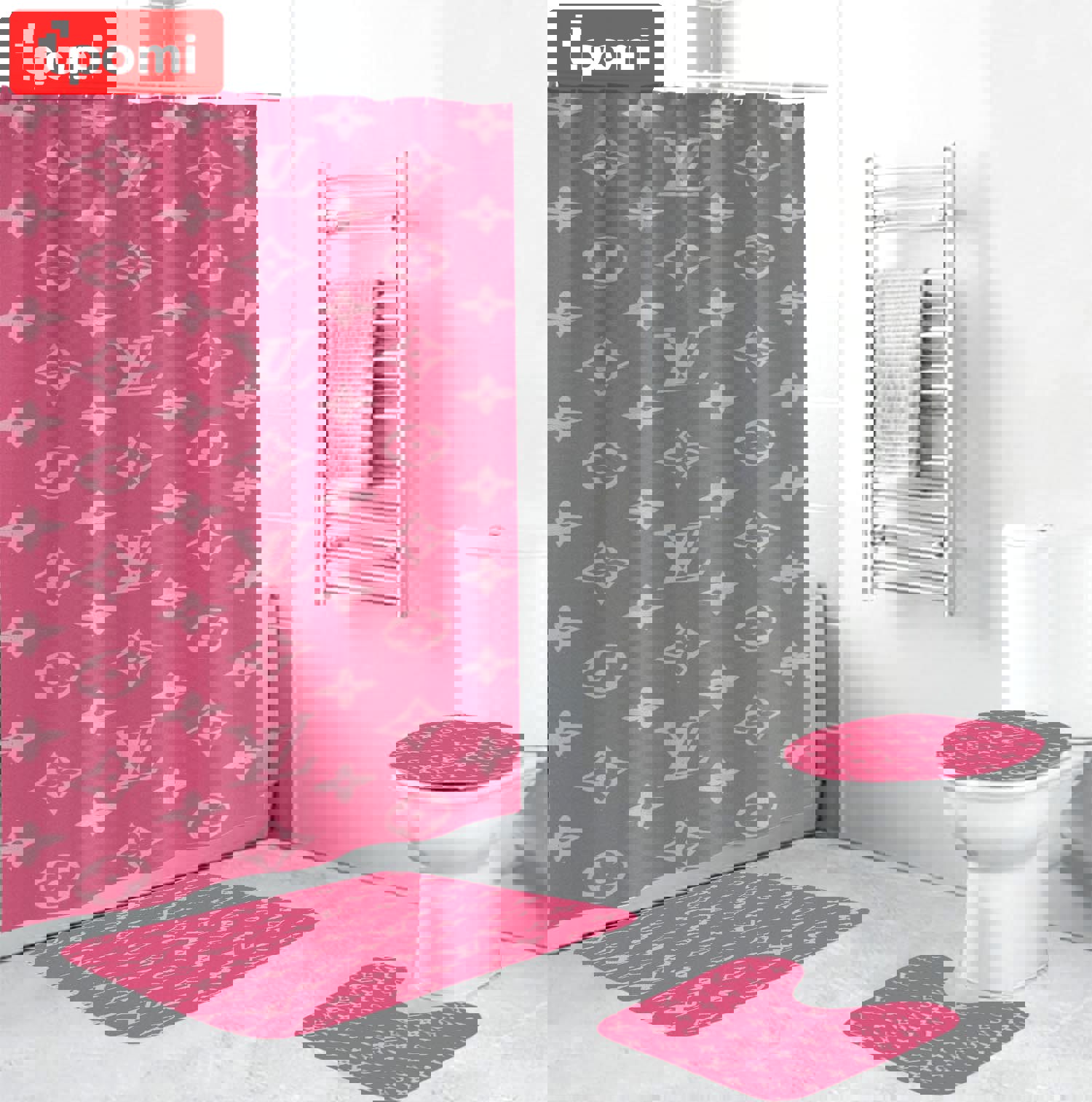 Rugs in living room and bedroom - Louis vuitton lv pink bathroom set hot 2023 luxury shower curtain bath rug mat home decor 105 Bathroom Accessory Sets