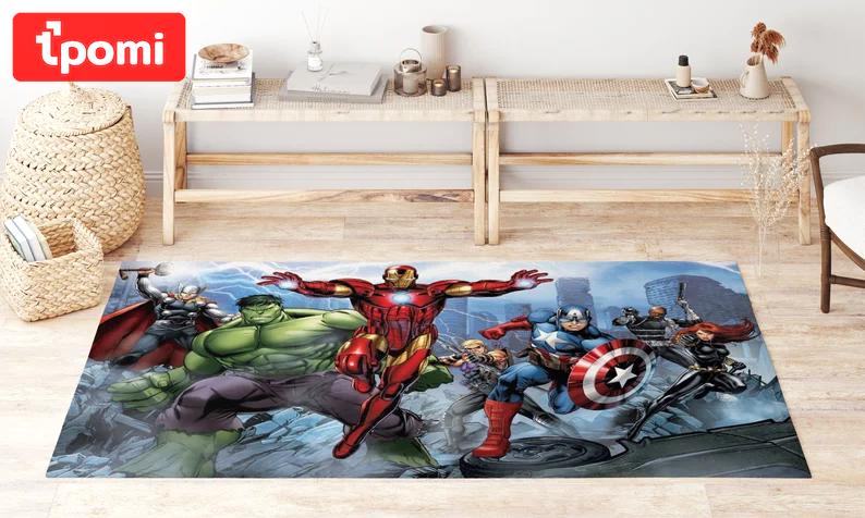 Rugs in living room and bedroom avengers rug - super hero rug - movie rug- super hero carpet- thor hulk captain iron man rug- gift for boys- christmas gift- kids room rug Rectangle Rug