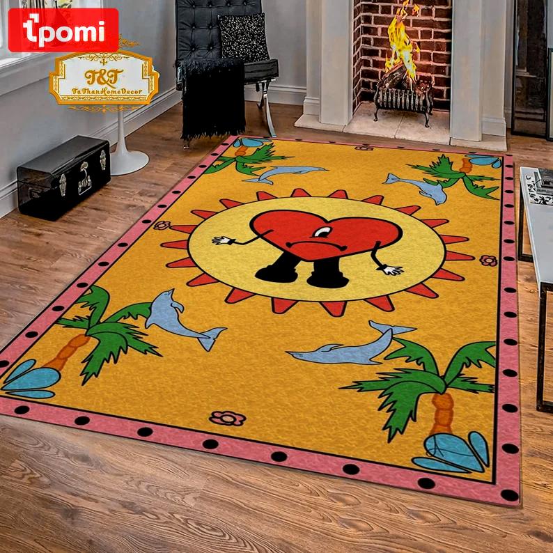 Rugs in living room and bedroom bad bunny un verano sin ti rug - bad bunny tarot style rug - fleece heart rug- bad bunny carpet- bad bunny home room rug- bad bunny dorm rug Rectangle Rug
