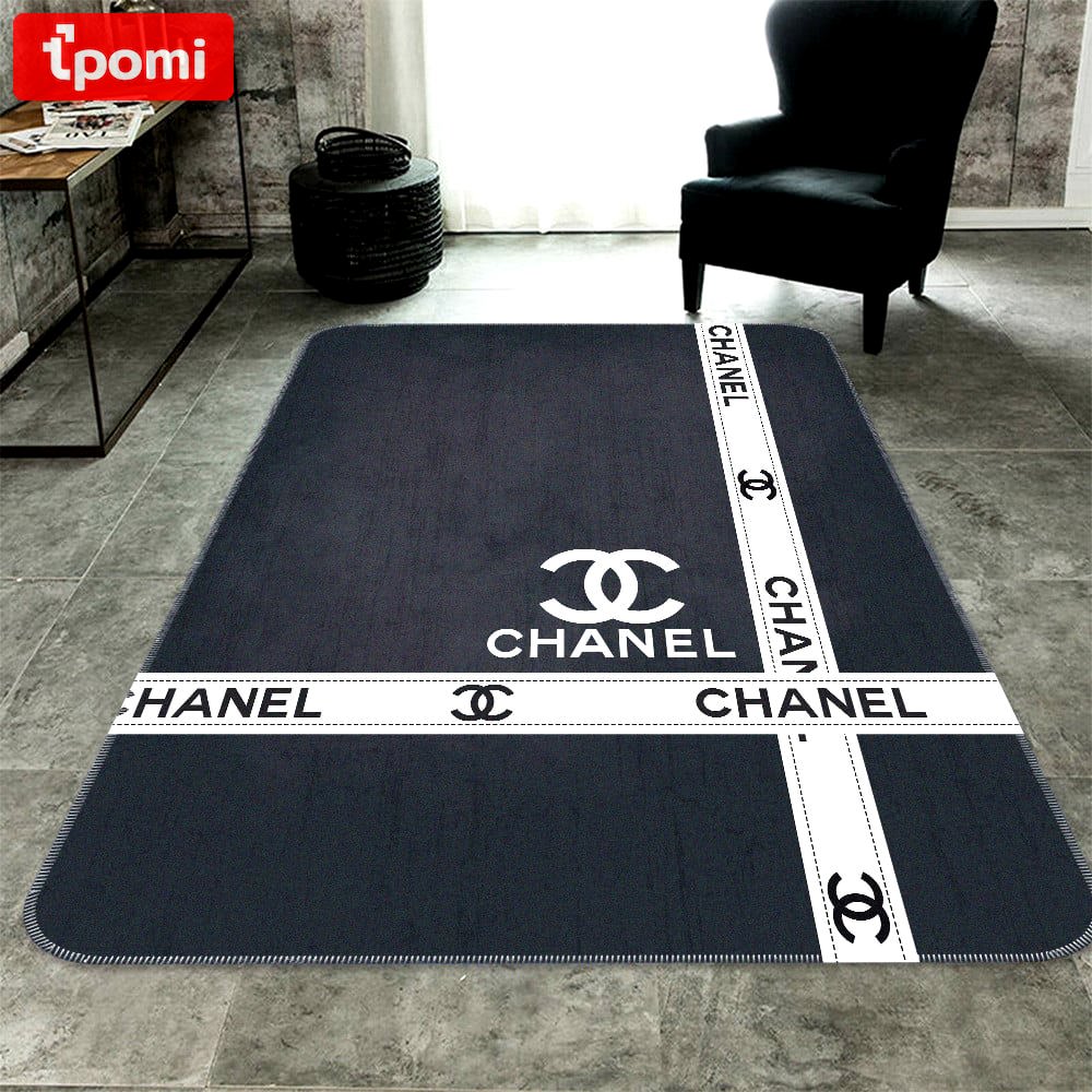 Rugs in living room and bedroom chanel grey luxury brand premium logo area rug carpet home decor Rectangle Rug