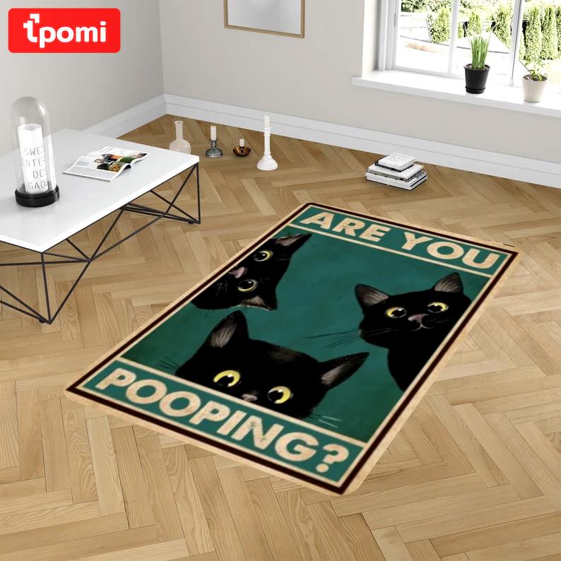Rugs in living room and bedroom funny black cat rug - are you pooping rug - funny bathroom rug- toilet decor rug- funny kitty cat rug- cats lover gift- nursery cat rug Rectangle Rug