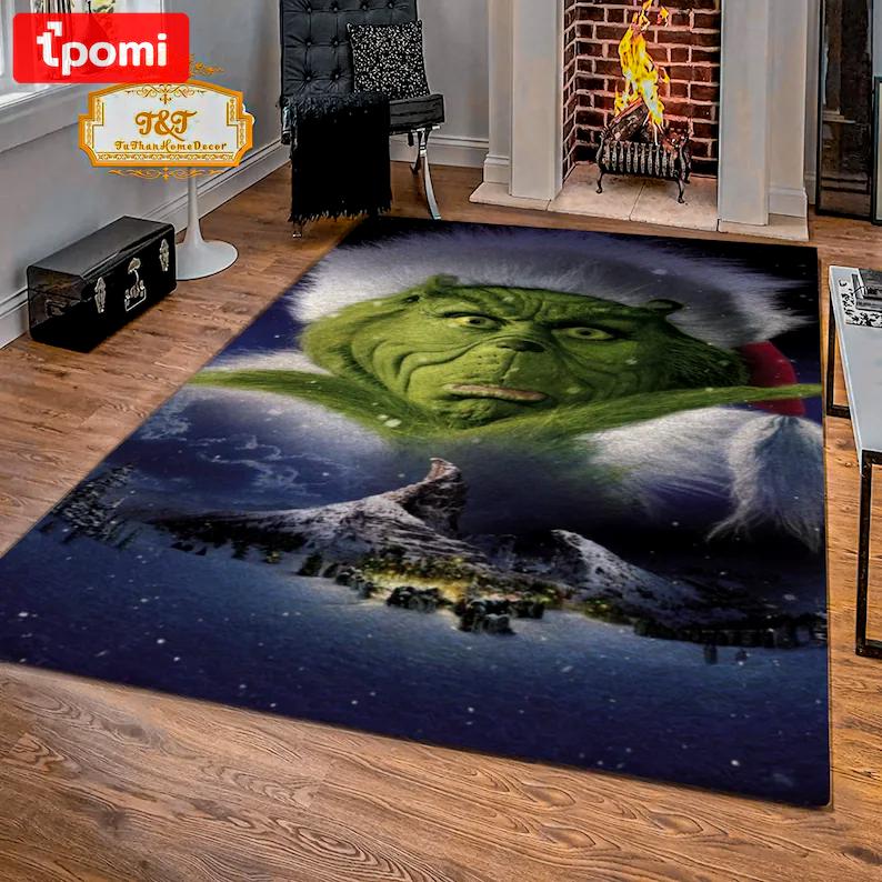 Rugs in living room and bedroom grinck in the sky rug - grinck christmas carpet - christmas nursery rug- grinck christmas gift- grinck rug- funny kids bedroom decor Rectangle Rug