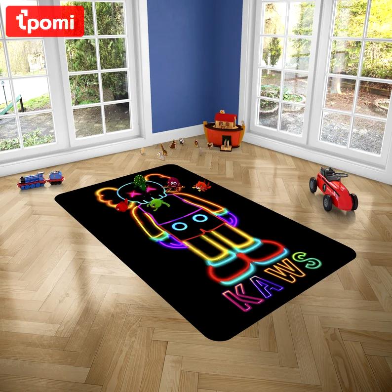 Rugs in living room and bedroom kaw â€˜neon signâ€™ printed home carpet - hypebeast decor rugs - home decor rug- modern rug- 3dart rug- popular rug- area rug- kaw custom rug Rectangle Rug