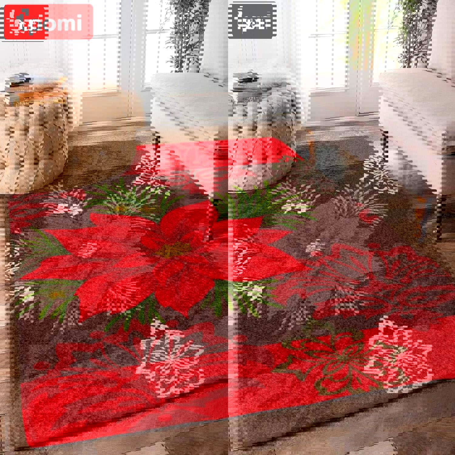 Rugs in living room and bedroom poinsettia christmas rug Rectangle Rug