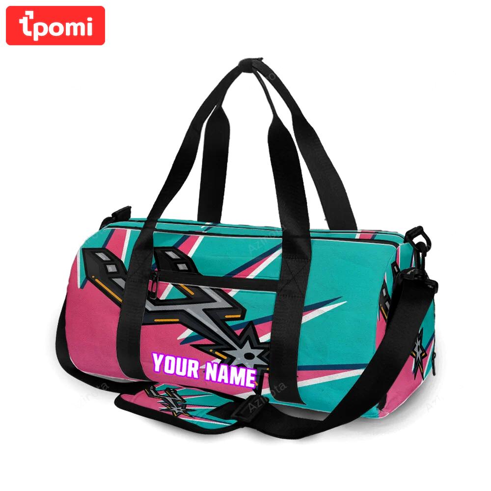 San antonio spurs blue pink personalized name travel bag gym bag 2289 Travel Bag