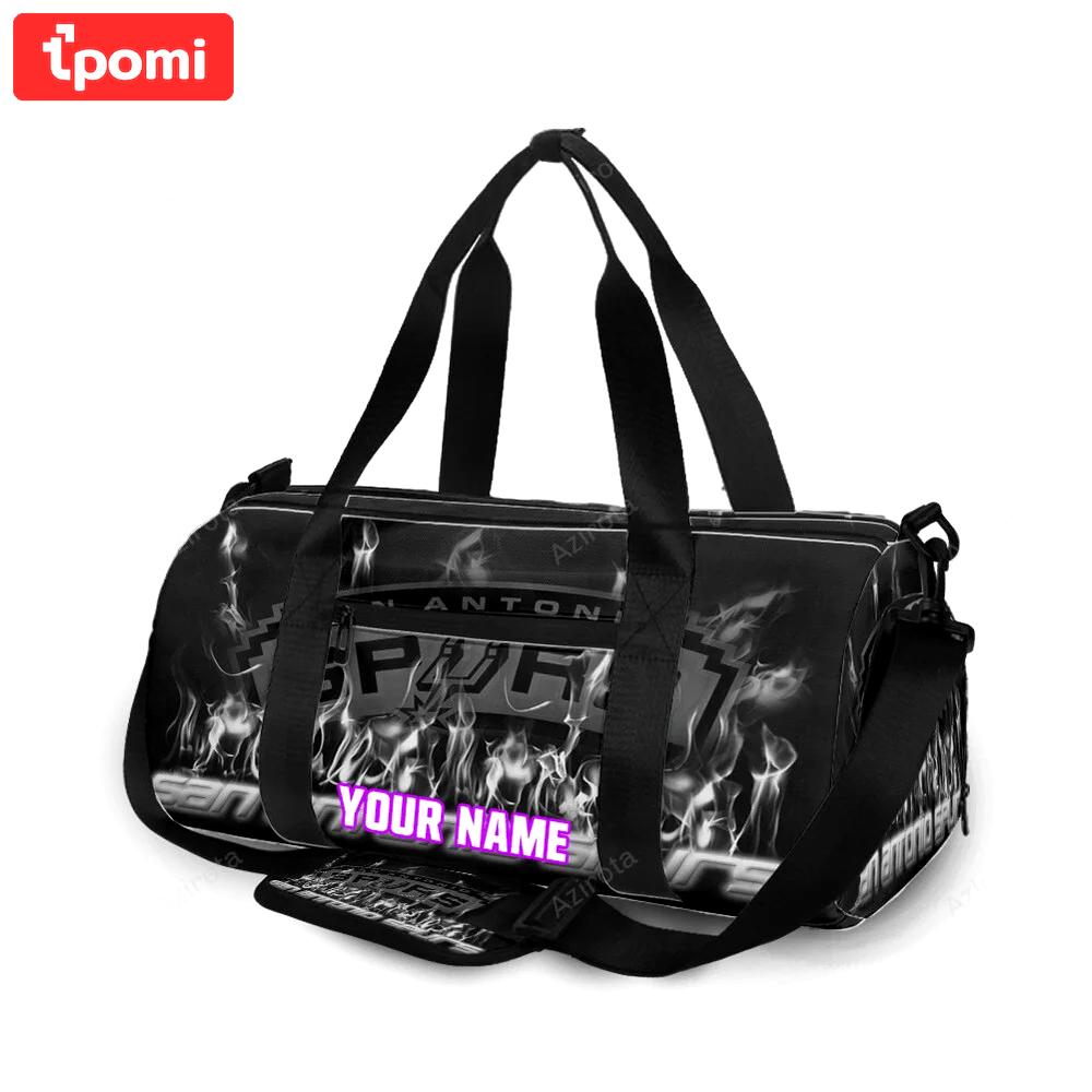 San antonio spurs fire black white personalized name travel bag gym bag 2398 Travel Bag